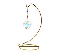 FUNOMOCYA Decoración de Corazón Colgante con Cristal y Soporte Metálico Dorado Atrapasol Prismático para Mesa Reflejo de Luz Solar para Sala de Estar Adorno Elegante de Cristal Transparente
