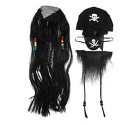 FUNOMOCYA Disfraz Pirata Halloween con Peluca Trenzas y Bigote Falsos Incluye Parche Ocular de No Tejida para Fiesta Temática y Cosplay