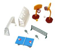 FUNOMOCYA Juego Deportivo Mini para Casa de Muñecas Set de Accesorios Deportivos Canasta de Baloncesto y Mesa de Tenis Modelo Decorativo Compacto para Niñas Decoración Segura y Duradera