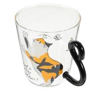 FUNOMOCYA Linda Taza de Vidrio con Forma de Gato de 250ml, Superficie Suave y Fácil de Mantener, Adecuado para Casa y Restaurante