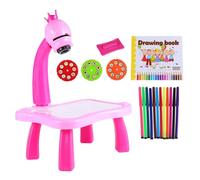 FUNOMOCYA Mesa de Dibujo Infantil con Proyector Juguete Educativo Multifuncional Escritorio de Aprendizaje Interesante para Incluye Música y Diseño Color Rosa