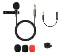 FUNOMOCYA Micrófono de Solapa Omnidireccional Clip Negro para Grabación en Móvil y Ordenador Cable de 15 M Incluye 3 Adaptadores y 3 Espumas para Entrevistas y Conferencias