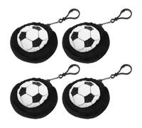 FUNOMOCYA Monedero Deportivo Kawaii de 4 Piezas con Forma Esférica de Balón de Fútbol, Tamaño Mini 8,9 Cm, Bolso de Peluche Negro para Monedas, Auriculares y Cable de Datos,