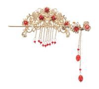 FUNOMOCYA Pinzas Cabello Clásicas Chinas Cuentas Rojas, Aleación Resistente, Diseño Floral Elegante, 2 Piezas para Uso Diario y Ocasiones Obsequios
