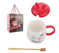FUNOMOCYA Taza Navideña de Cerámica Tapa y Cuchara en Caja Obsequio para Fiesta y Aniversario Diseño Elaborado y Estilo Encantador