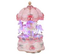 FUNOMOCYA Tiovivo Musical para Niñas Decoracion Hogar Regalos De Cumpleaños Decoración Musical para Mesa Navideña Tiovivo Giratorio con Luces De Caballo Vintage Pink
