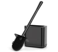 FUNPALA Escobilla Baño Silicona - Escobillero de Acero Inoxidable con Cabeza Flexible - Escobillero de Mango Largo con Protección contra Salpicaduras - Escobilla WC Silicona Negro para del Baño