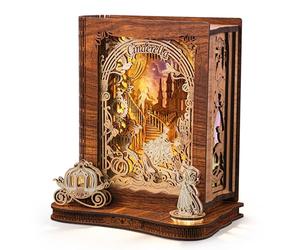 FUNPOLA Cinderella Puzzle 3D LED - Libro de Cuentos DIY en Madera con iluminación, Regalo Creativo y decoración para niños y Adultos（Cenicienta）