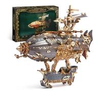 FUNPOLA LED Puzzle 3D de Madera Modelo de dirigible - Steampunk Maquetas para Construir Adulto con LED - Construcción de Modelo de dirigible de Madera para Adultos (Gris)
