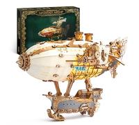 FUNPOLA LED Puzzle 3D de Madera Modelo de dirigible - Steampunk Maquetas para Construir Adulto con LED - Construcción de Modelo de dirigible de Madera para Adultos (Blanco)
