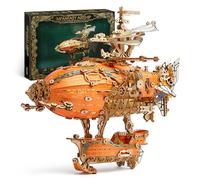 FUNPOLA LED Puzzle 3D de Madera Modelo de dirigible - Steampunk Maquetas para Construir Adulto con LED - Construcción de Modelo de dirigible de Madera para Adultos (Naranja)