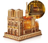 FUNPOLA Notre Dame de Paris Madera LED Maquetas para Construir para Adultos | Luz Cálida, Detalles Arquitectura Gótica, 394 Piezas para Montar, Montaje 5-7H, Roseta, Dos Torres, Pieza de Colección