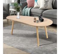 funrautz Mesa de centro ovalada de madera moderna de mediados de siglo, mesa de té central para sala de estar, mesa baja para espacios pequeños de madera