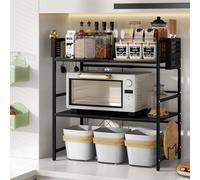 funrautz Soporte expandible para microondas, organizador de almacenamiento de cocina de 3 niveles, estante para microondas con bloque de cuchillos y soporte para tabla de cortar, estante de