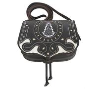 Funrey Bolso de piel Marrón Chocolate, Bordado Virgen del Rocio de Ubrique convertible riñonera Medidas: 18 x 14 x 6 cm