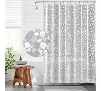 Funria Eva Cortina de Ducha Translúcida Impermeable para Baño, Cortinas Larga con Patrón de Guijarros 3D y Ganchos para Bañera, 180 x 180 CM (71 x 71 Pulgadas)