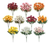 Funsdecor Artificial Mums, Funsdecor Artificial Outdoor Sunset Mums Flowers That Look Real - UV Resistant, Waterproof, Windproof, Outdoor Fall Eucalyptus Flowers Plants For Decoration (10pcs)