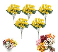 Funsdecor Artificial Mums, Funsdecor Artificial Outdoor Sunset Mums Flowers That Look Real - UV Resistant, Waterproof, Windproof, Outdoor Fall Eucalyptus Flowers Plants For Decoration (5*03)