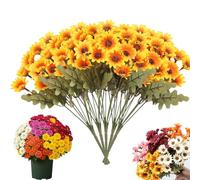 Funsdecor Artificial Outdoor Mums, Funsdecor Mums, Artificial Sunset Mums - UV Resistant Waterproof Windproof, Never Faded, Reflecting Autumn Vibe for Indoor Outdoor Planter (Yellow 5 bundles)