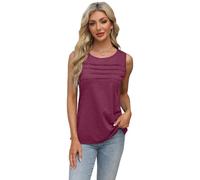 FUNSEED Camiseta sin mangas para mujer, cuello en U, plisada, sin mangas, de verano, ajuste holgado, informal, camiseta básica de color liso, Burdeos, M