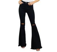 FUNSEED Jeans acampanados con corte de bota para mujer, cintura media, elásticos, rasgados, acampanados, a la moda, adelgazantes, vintage, biack, Large