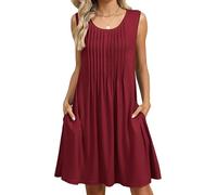 FUNSEED - Vestido de verano para mujer, vestido de verano amplio con cuello redondo sin mangas, vestido largo sin tirantes fluido estampado con bolsillo, granate, XL