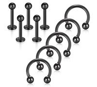 Funseedrr 10pcs 16 Calibre Labio Larbet Stud Herradura BCR Piercing Anillo 8 mm Negro Nariz Tragus Helix Piercing joyería Conjunto