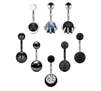 Funseedrr 8pcs Piercing Ombligo Negro Set Acero Quirúrgico 14G 10mm Barra Vientre Anillo Ombligo Piercing Joyas