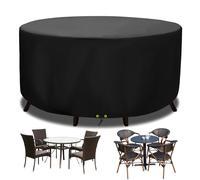 Funshot Cubiertas redondas para muebles de jardín, impermeables, funda redonda de tela Oxford 420D, cubierta circular para mesa de patio, cubierta de mesa redonda de 190x80 cm, color negro