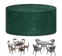 Funshot Fundas redondas para muebles de jardín, impermeables, resistentes al viento, anti-UV, cubierta de mesa de jardín redonda para exteriores, funda para muebles de jardín circular (Ø163 x 71 cm),