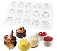FUNSHOWCASE Mini Tourbillon - Molde redondo de silicona para tartas de queso, mousse, galletas, chocolate, piruleta arcoíris, esmalte, capa, pastel, disco de 15 cavidades, diámetro de 2 pulgadas