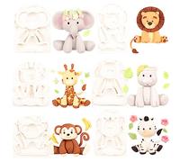 FUNSHOWCASE Moldes de silicona para fondant de animales de la selva, decoración de pasteles, 6 unidades, altura de 6,6 a 9 cm