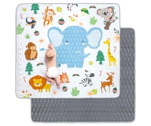 Funsland Alfombra Bebe Acolchada Plegable, 200x180 cm Antideslizante Algodón Alfombras de Gateo, Impermeable Alfombra de Juegos Bebe, Animal Tapete de Actividades Bebe para 1 2 3 Años