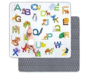 Funsland Alfombra Bebe Acolchada Plegable, 200x180 cm Antideslizante Algodón Alfombras de Gateo, Impermeable Alfombra de Juegos Bebe, Letras Animal Tapete de Actividades Bebe para 1 2 3 Años