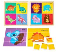 Funsland Puzzle Madera Juguetes Niños - 2 Piezas Rompecabezas Niños Doble Cara, Montessori Puzzle de Madera Animales & Dinosaurios, Juegos Educativos Niños 3 4 5 Años, Regalos Creativos Niña