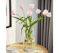 FUNSOBA Jarrón de Cristal Transparente con Boca Dorada para centros de Mesa, decoración del hogar y Boda (1, Grande de 5.2 x 9.9 Pulgadas)