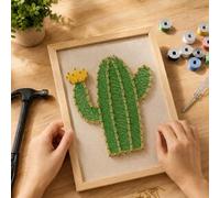 FunSpace Manualidades con Hilo y Clavos con Bastidor y Todos los Accesorios Necesarios para Niños, Adultos, Estudiantes - Decoración de Pared para el Hogar - Regalo Único (Cáctus)