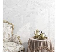 FunStick 40CMX6M Papel Pintado Pared Blanco Textura Vintage Decorativo Papel Tapiz Flores y Mariposas Revestimiento Blanco Pared Vinilos Adhesivos para Baño Dormitorio Vinilo Adhesivo Flores Mariposas