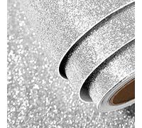 FunStick 40CMX6M Vinilo Gris Brillo Adhesivo Armario Dormitorio Plata Papel Pintado Autoadhesivo Pared Gris Brillantina Lámina Adhesiva Decorativa Vinilo Blanco y Plata San Valentín Papel de Regalo