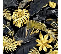 FunStick 44.5CM×9M Papel Pintado Hojas de Palma Papel Pintado Pared Autoadhesivo Hojas Oro Negro Vinilos Adhesivos Decorativos Muebles Hoja Dorado Vinilo Pared Autoadhesivo Cocina Habitacion Negro