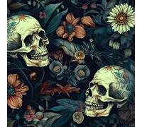 FunStick 44.5CMx9M Papel Pintado Autoadhesivo Negro Flores y Calaveras Halloween Papel Pintado Pared Dormitorio Vinilo Adhesivo Calavera Amarillo Negro Vinilo Adhesivo Pared Flores Cocina Baño Gótico