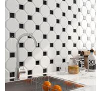 FunStick Azulejos Adhesivos Cocina 3D Hexagonal Blanco Vinilo Adhesivo Pared Baño Azulejo Negro Cuadrado 30CMx30CM 5 Baldosas Adhesivas Pared 3D Hexágono Blanco Vinilo Adhesivo Azulejos Cocina Baño