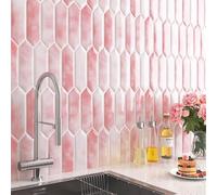 FunStick Azulejos Adhesivos Rosa Cocina 3D Vinilo Adhesivo Hexagonal 30×30CM Vinilos Adhesivos Para Azulejos Baño Rosa Claro Revestimiento Pared Cocina Azulejo 15 Baldosas Adhesivas 3D Hexágono Largo