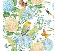 FunStick Papel Pintado Autoadhesivo Blanco Acuarela Flores Papel Pintado Mariposas Libélulas Hortensia Vinilo Adhesivo Pared Cocina Blanco Vinilos Adhesivos Muebles Flores Revestimiento 44.5CM×3M