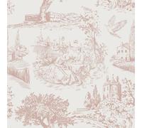 FunStick Papel Pintado Autoadhesivo Flores Árboles Campo Vintage Papel Pintado Pared Dormitorio Salon Gris Rosa Estilo Jardín Castillo Familia Vinilo Adhesivo Gris Blanco Muebles Habitación 44.5CMx3M