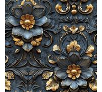 FunStick Papel Pintado Autoadhesivo Gris Oscuro Papel Pintado Pared Flores Efecto 3D Barroco Lujoso Vinilo Adhesivo Muebles Azul Antracita Revestimiento Pared Flores Baño Dormitorio Techo 44.5CM×3M