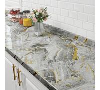 FunStick Papel Pintado Autoadhesivo Mármol Gris Dorado Vinilo PVC Adhesivo para Muebles de Cocina Encimera Impermeable Papel Pintado Marmol Líquido Gris Vinilos Adhesivos Cocina Baño Mesas 30CMx5M