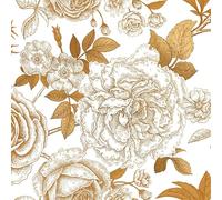 FunStick Papel Pintado Autoadhesivo Pared Flores Blanco y Dorado Papel Pintado Dormitorio Vintage Rosas Peonías Vinilo Adhesivo Muebles Armario Habitación Flores Dibujo Floral Dorado Blanco 44.5CMx3M