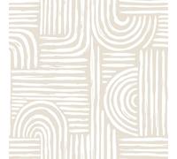 FunStick Papel pintado de vinilo beige y blanco de 44,5 cm x 9 m, diseño geométrico de mediados de siglo, moderno, despegar y pegar, para baño, dormitorio, adulto, estética, minimalista, color beige y