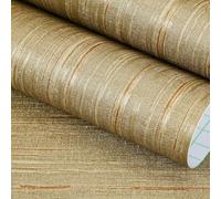 FunStick Papel Pintado Liso Textura Oro Marrón Rollo Vinilo Autoadhesivo Pared Dormitorio Papel Pintado Autoadhesivo Muebles Lino Vintage Vinilo Armario Baño Cocina Revestimiento Pared Oro 30CMx5M